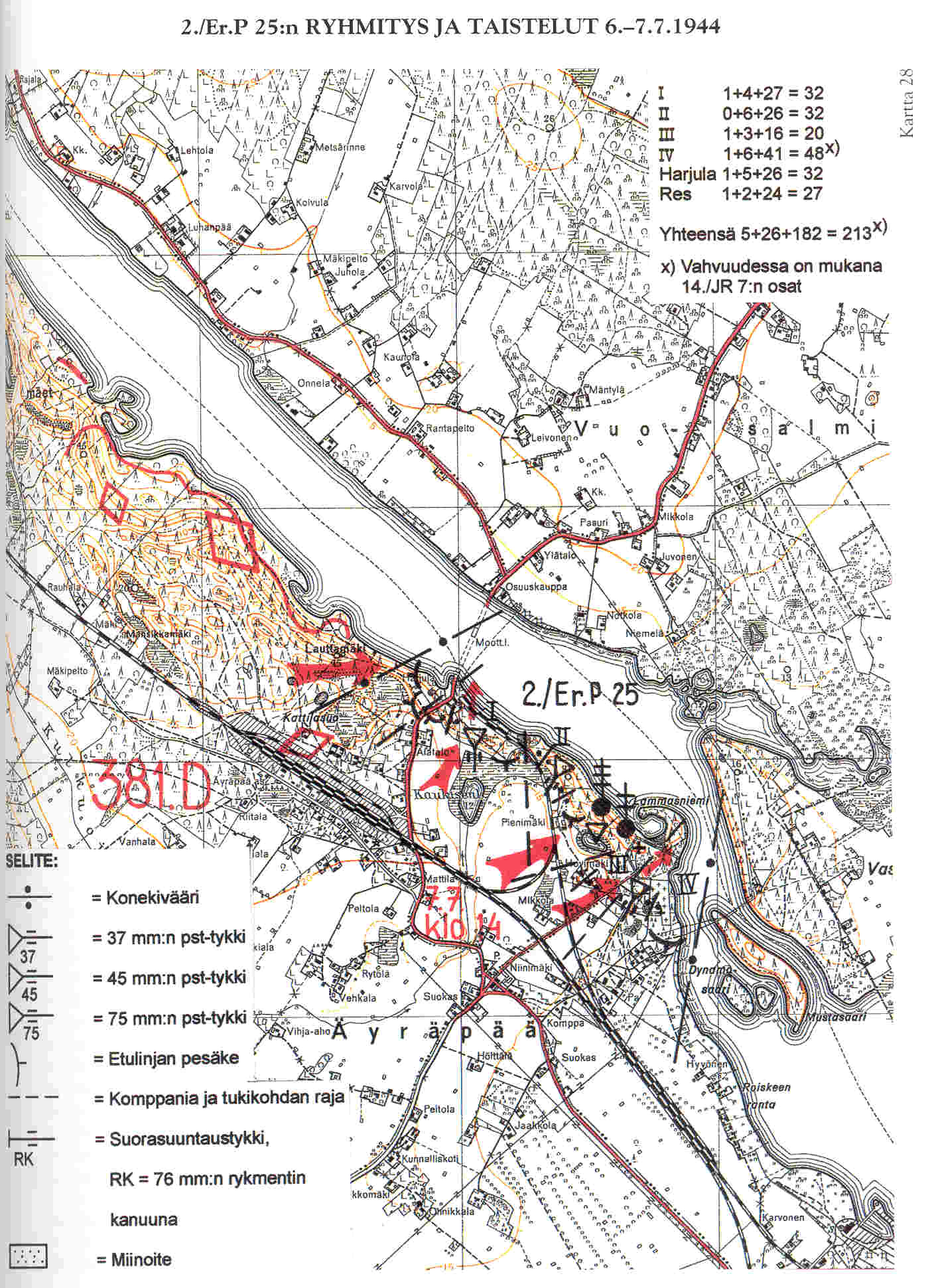 2./ErP25:n ryhmitys ja taistelut 6.-7.7.1944
