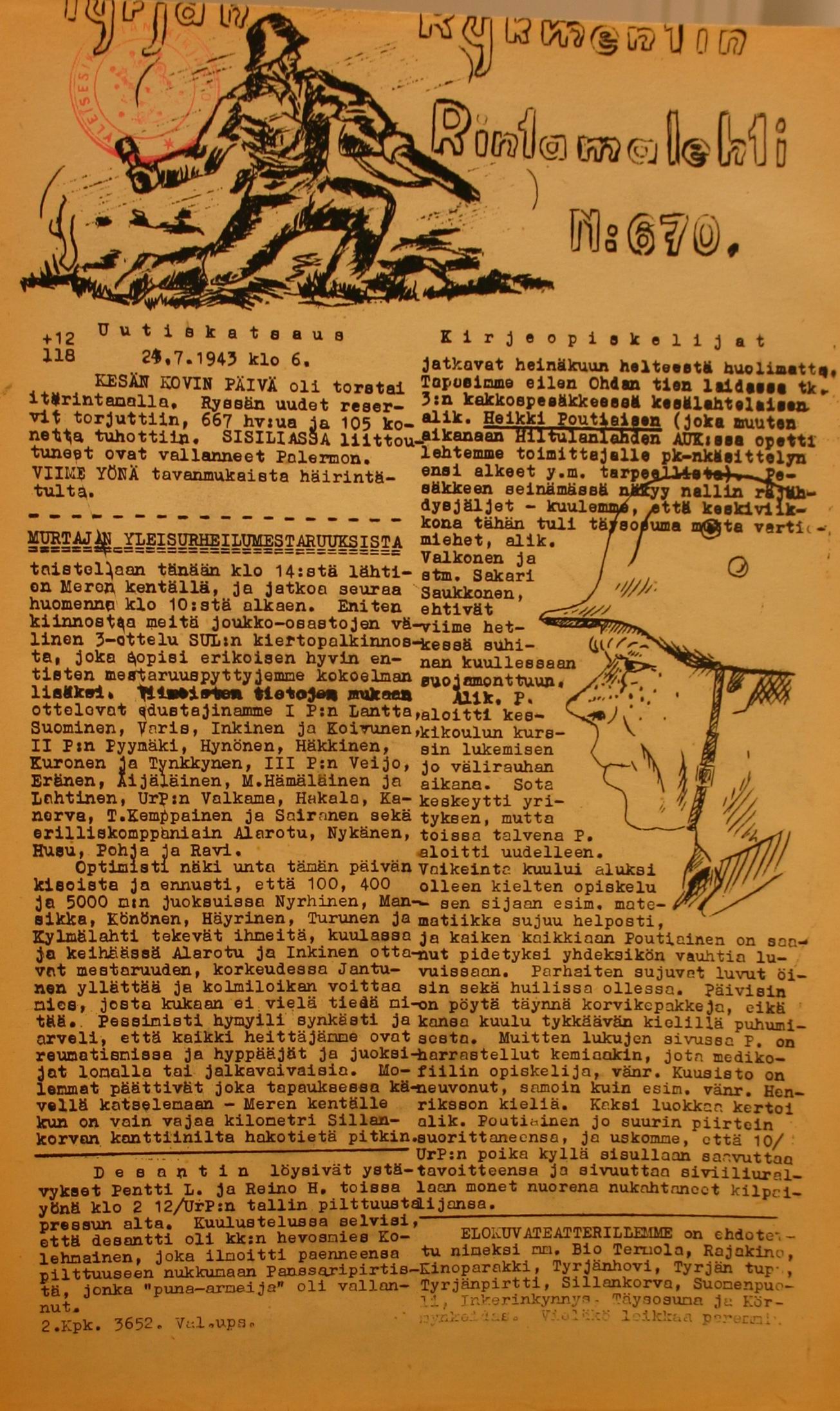 Tyrjän Lehti nro 670.